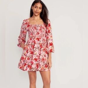 NWT- Old Navy Pink Flower Long Sleeve Babydoll Dress Size 2X